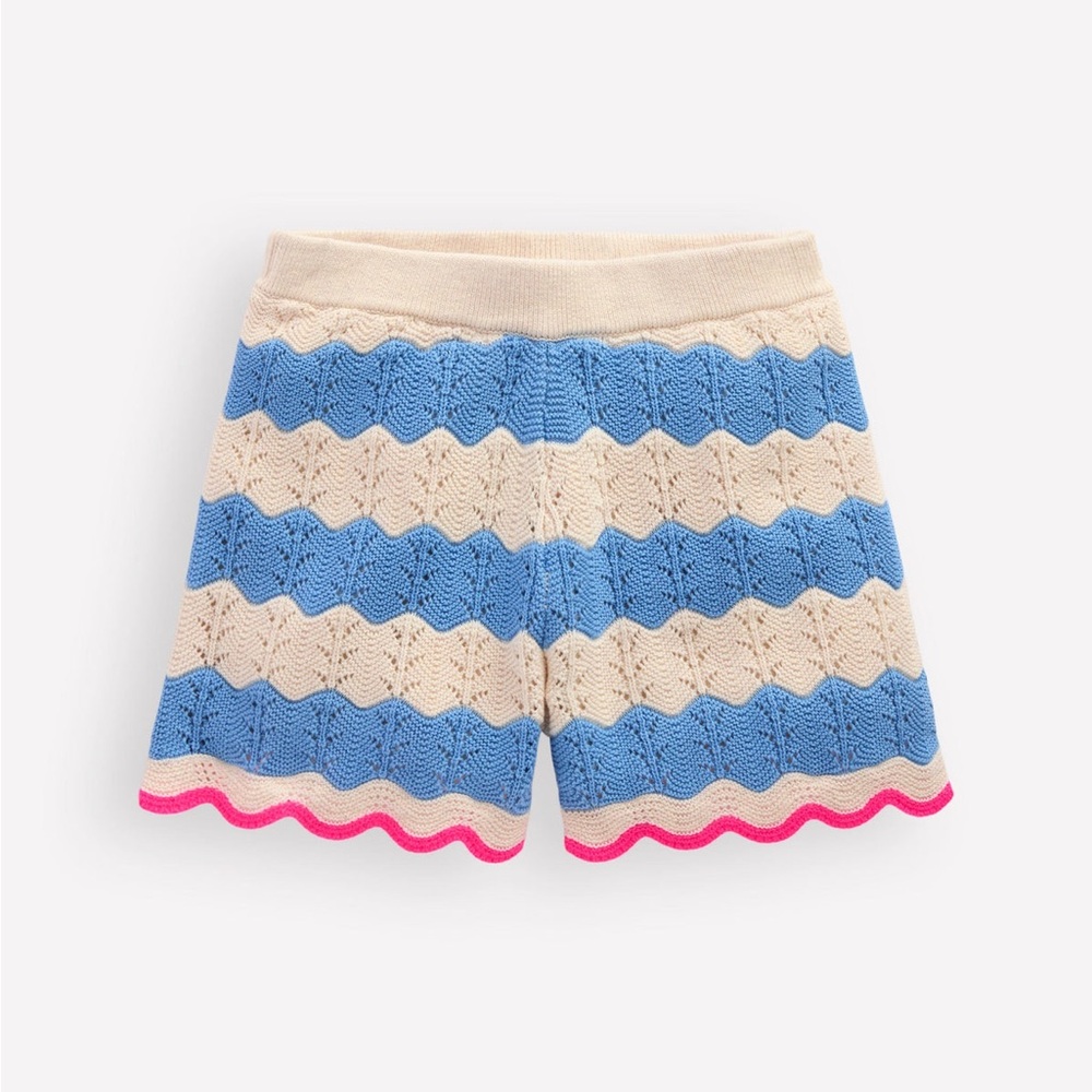 Mini Boden Knitted Shorts- Wave Blue/ Ecru Marl- NWT Sz 11-12Y
